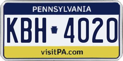 PA license plate KBH4020