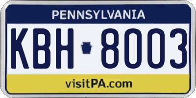 PA license plate KBH8003