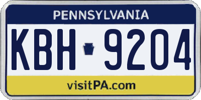 PA license plate KBH9204