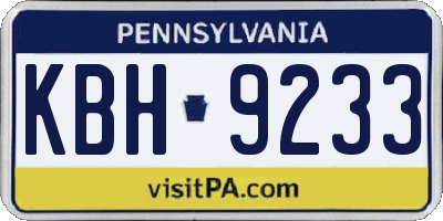 PA license plate KBH9233