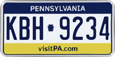 PA license plate KBH9234