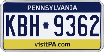 PA license plate KBH9362