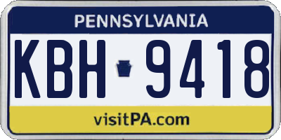PA license plate KBH9418