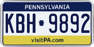PA license plate KBH9892