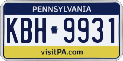 PA license plate KBH9931
