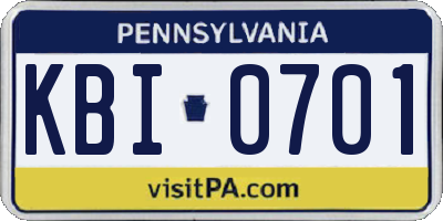 PA license plate KBI0701