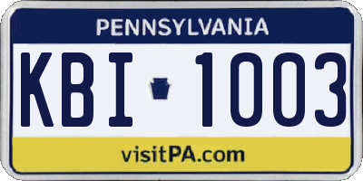 PA license plate KBI1003