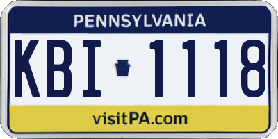 PA license plate KBI1118
