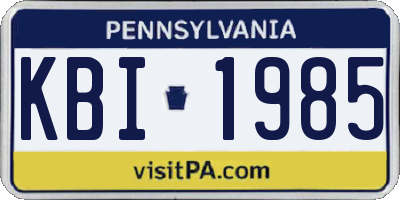 PA license plate KBI1985