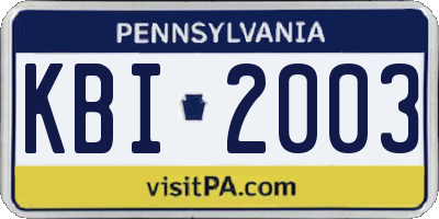 PA license plate KBI2003
