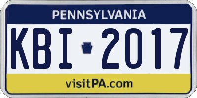 PA license plate KBI2017
