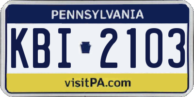 PA license plate KBI2103