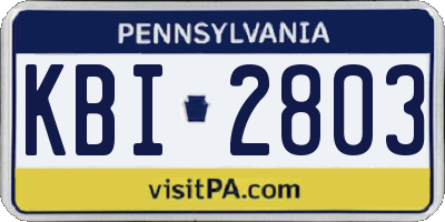 PA license plate KBI2803