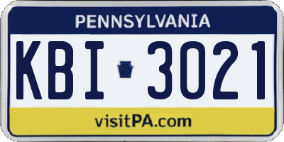 PA license plate KBI3021