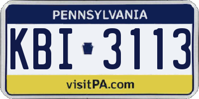 PA license plate KBI3113