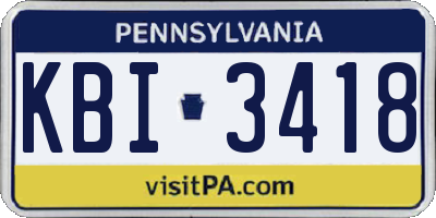 PA license plate KBI3418