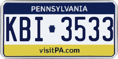 PA license plate KBI3533