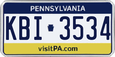 PA license plate KBI3534