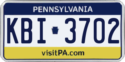 PA license plate KBI3702