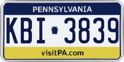 PA license plate KBI3839