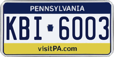 PA license plate KBI6003
