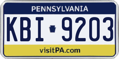 PA license plate KBI9203