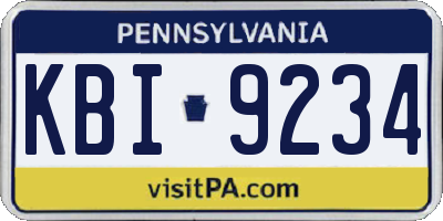 PA license plate KBI9234