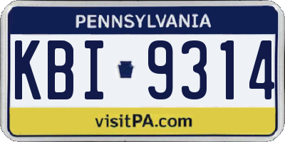 PA license plate KBI9314