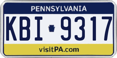 PA license plate KBI9317