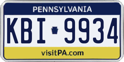 PA license plate KBI9934