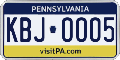 PA license plate KBJ0005