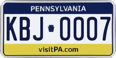 PA license plate KBJ0007