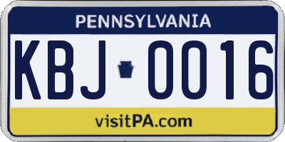 PA license plate KBJ0016