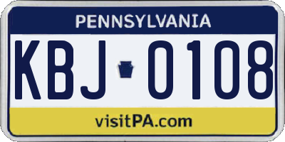 PA license plate KBJ0108
