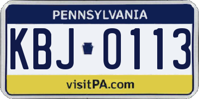 PA license plate KBJ0113
