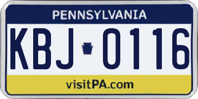 PA license plate KBJ0116