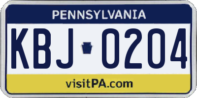 PA license plate KBJ0204