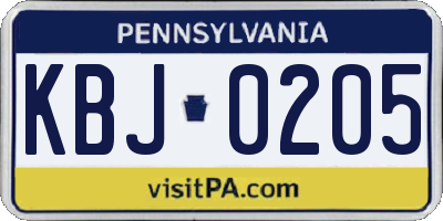 PA license plate KBJ0205