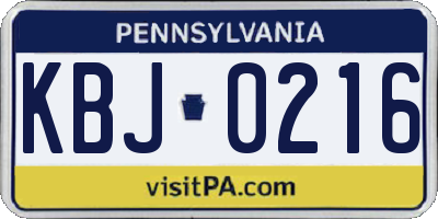 PA license plate KBJ0216