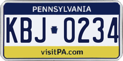PA license plate KBJ0234