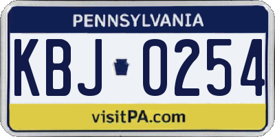 PA license plate KBJ0254