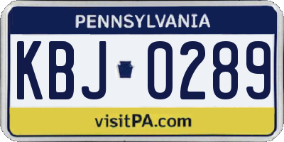 PA license plate KBJ0289