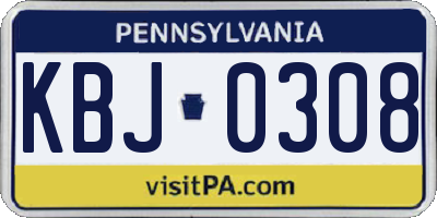 PA license plate KBJ0308