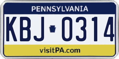 PA license plate KBJ0314