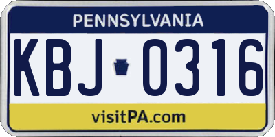 PA license plate KBJ0316