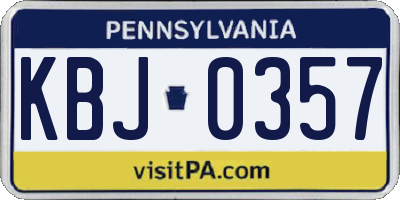 PA license plate KBJ0357