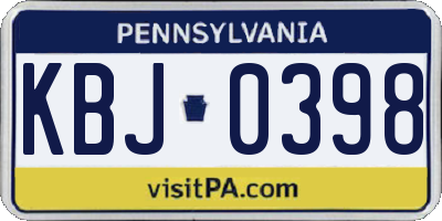 PA license plate KBJ0398