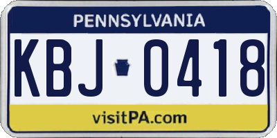 PA license plate KBJ0418