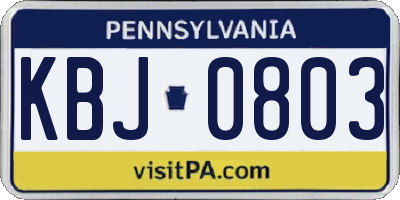 PA license plate KBJ0803