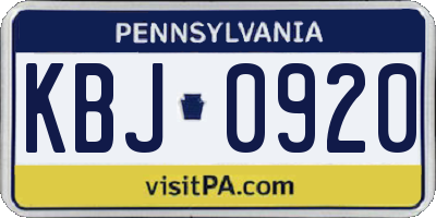 PA license plate KBJ0920